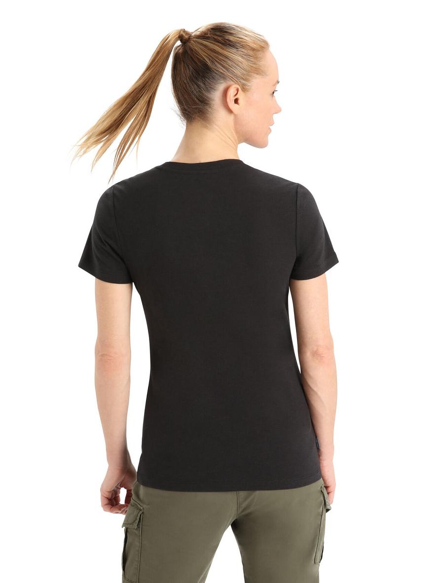 Black Women's Icebreaker Merino Central Classic Short Sleeve T Shirts | USA 1565AHKP